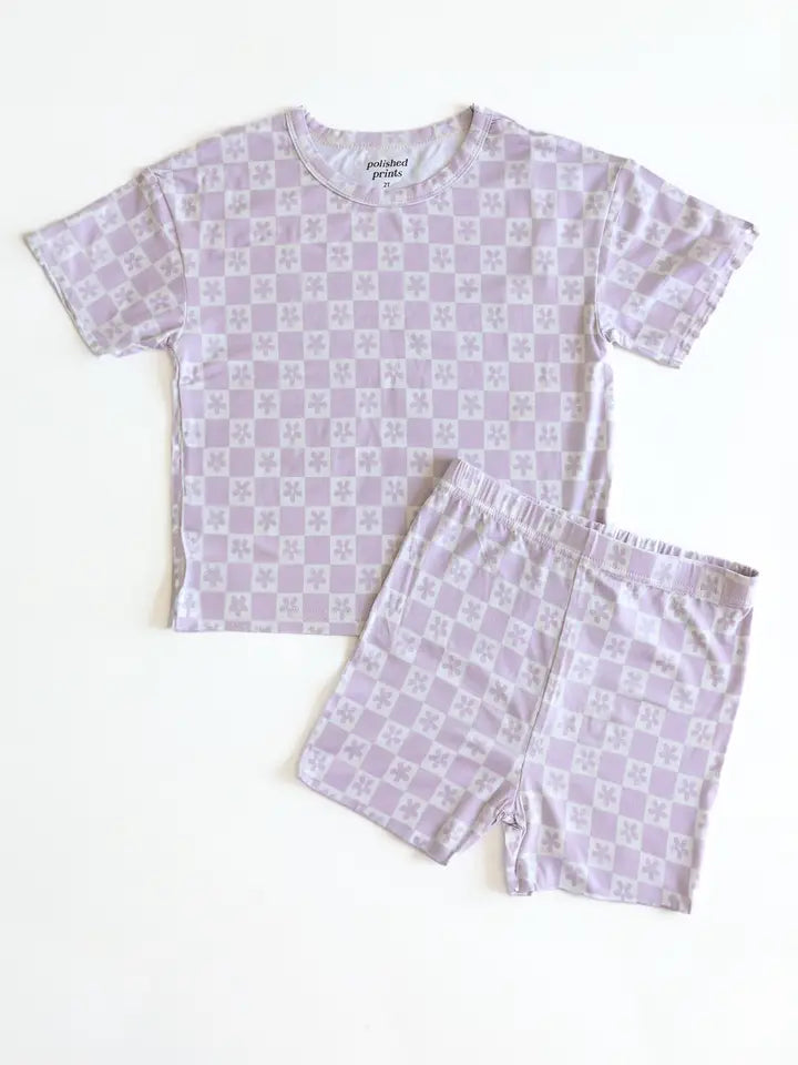 Polished Prints – Flower Checker Short Pajama Set