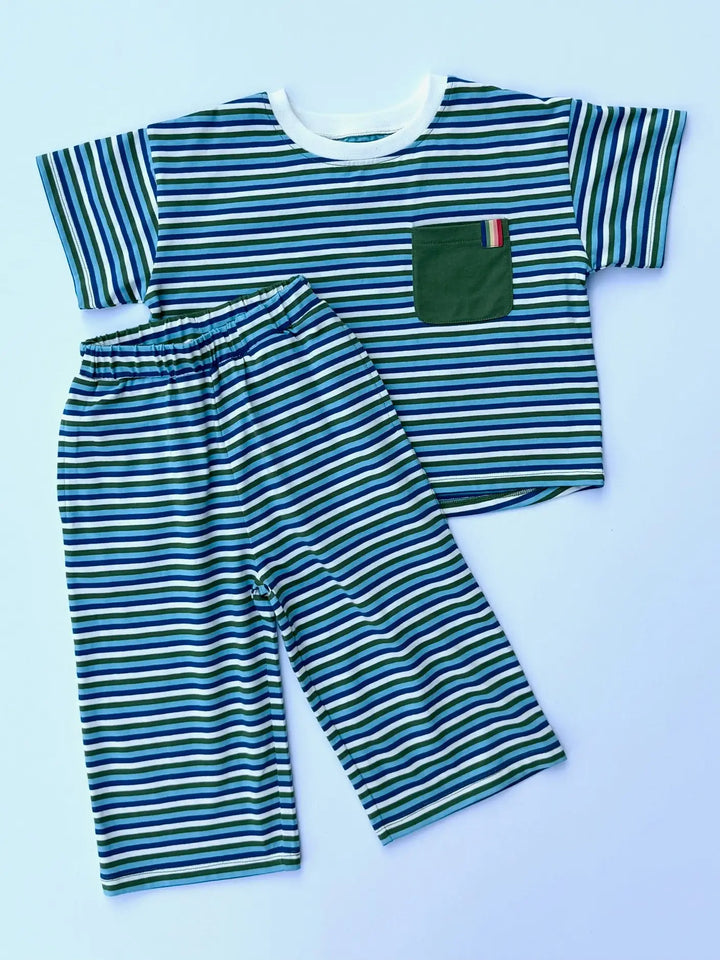 Winnie + Crew - Birdie Set in Elm Green Stripe
