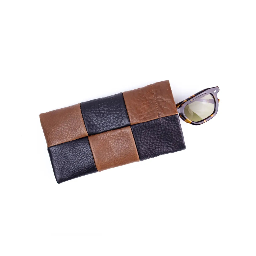 Primecut – Sunglasses Case in Black +Brown Checkered Leather