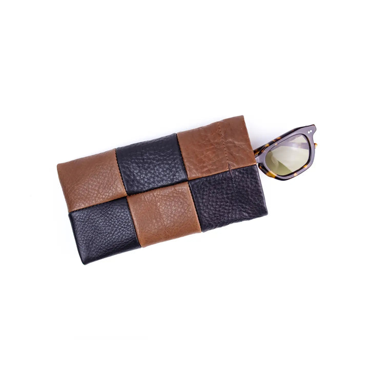 Primecut – Sunglasses Case in Black +Brown Checkered Leather
