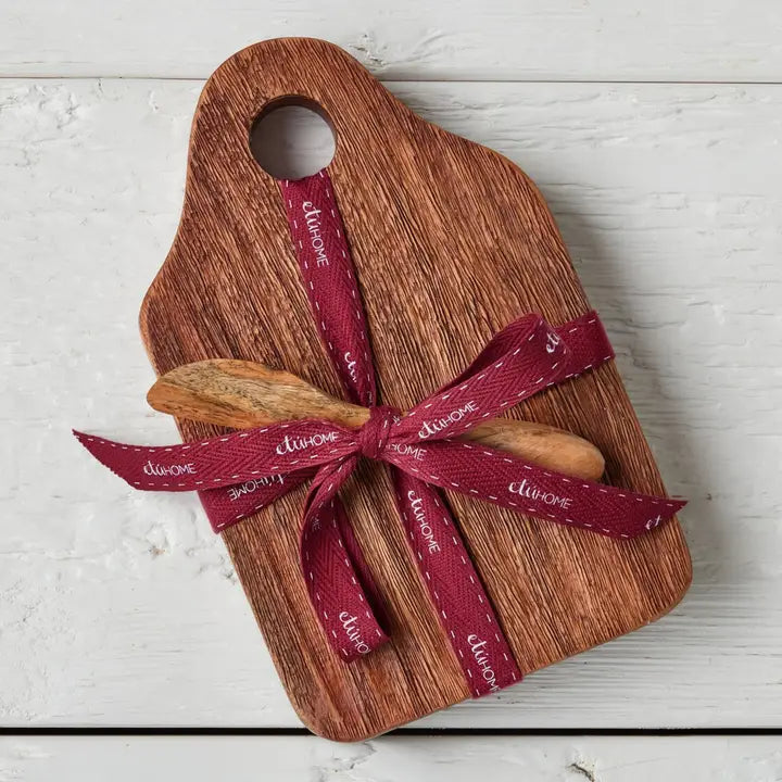 Etu Home - Mini Acacia Wood Appetizer Board with Merlot Ribbon