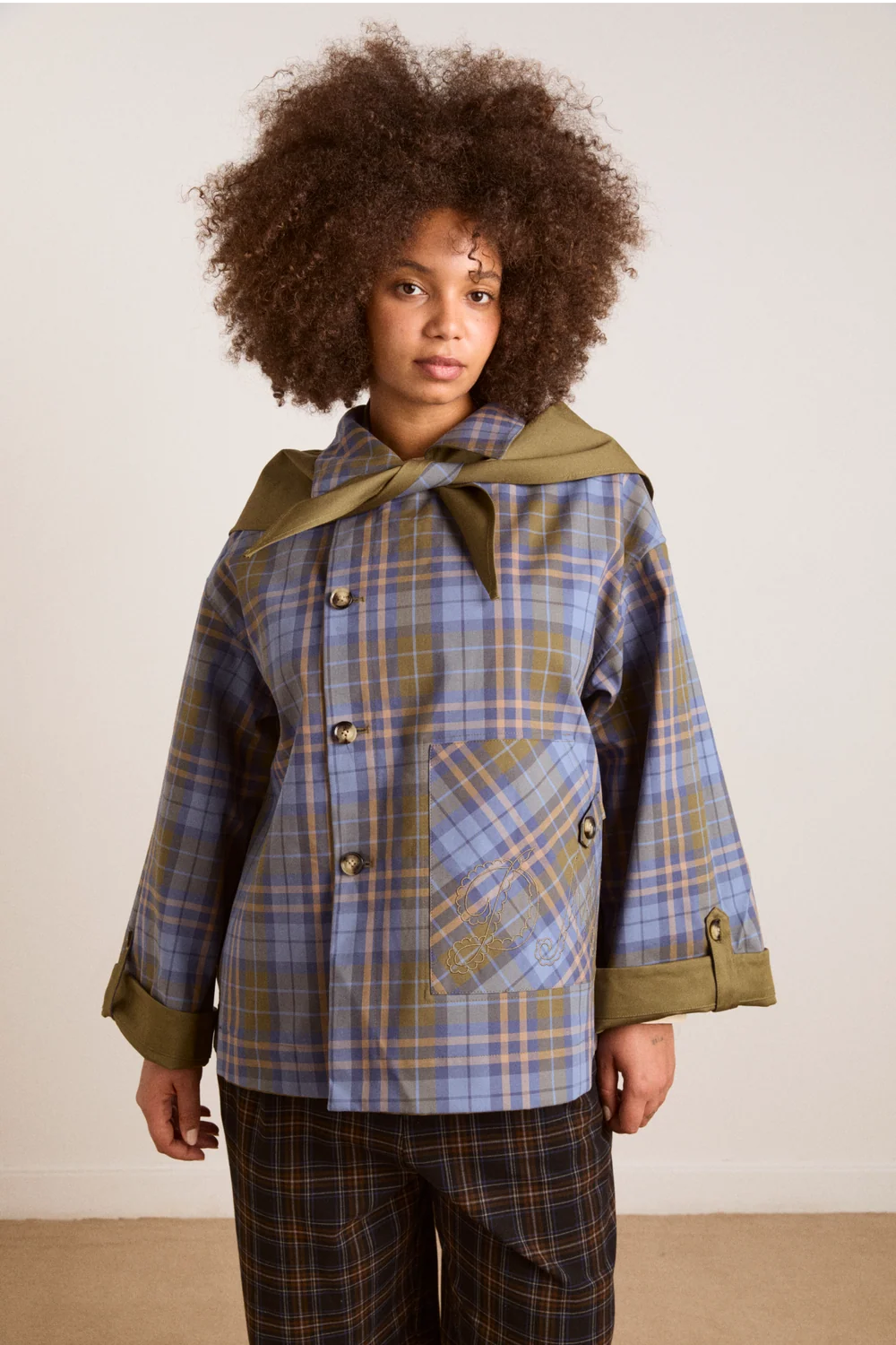 Damson Madder – Jerry Crop Trench Coat in Olive