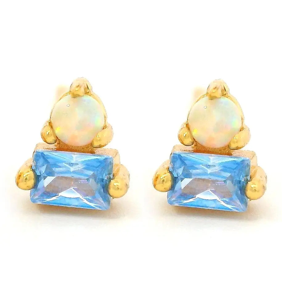 Kris Nations – Duo Stone Stud Earrings in 18K Gold Vermeil