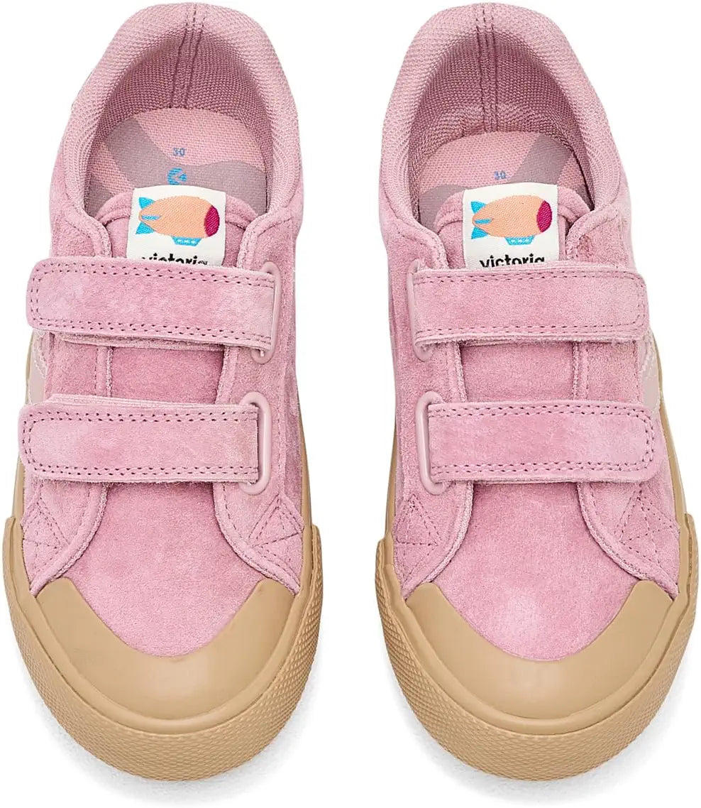 Victoria – Tribu Wide Fit Split Leather & Contrast Kids Sneakers in Rosa and Plum