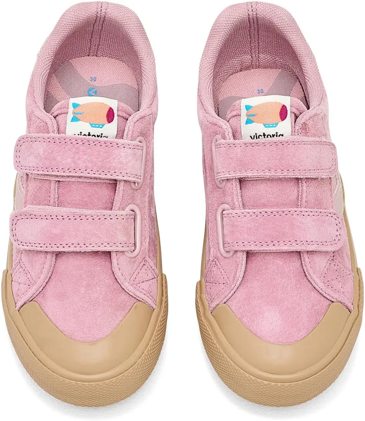 Victoria – Tribu Wide Fit Split Leather & Contrast Kids Sneakers in Rosa and Plum