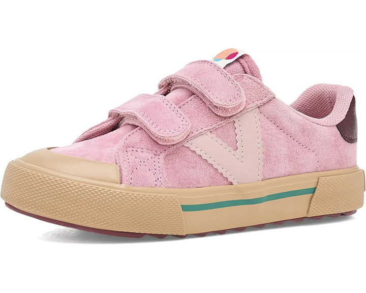 Victoria – Tribu Wide Fit Split Leather & Contrast Kids Sneakers in Rosa and Plum
