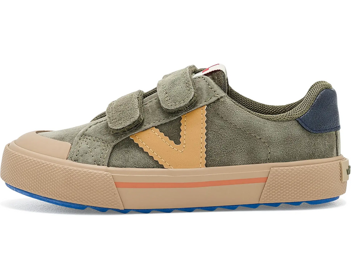 Victoria – Tribu Wide Fit Split Leather & Contrast Kids Sneakers in Kaki and Green
