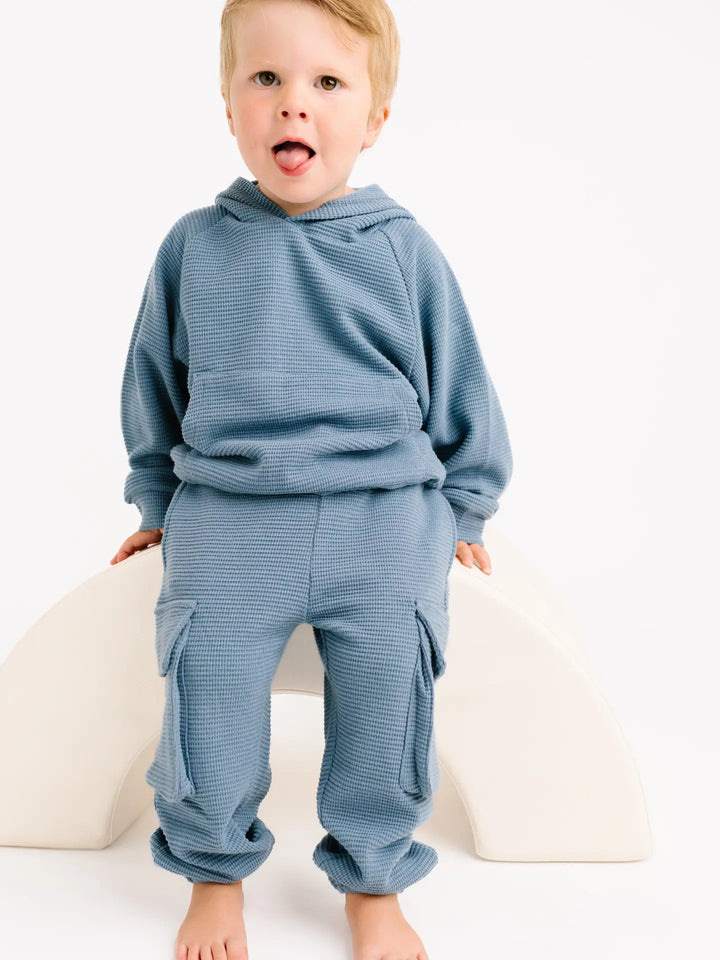 Little One Shop – Waffle Cargo Set in Dusty Blue
