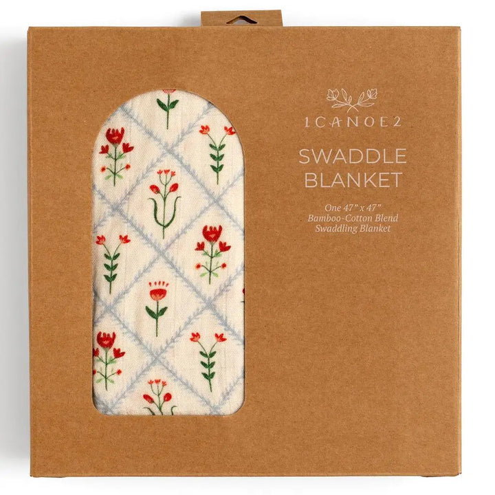 One Canoe Two Paper Co - Floral Diamond Muslin Baby Swaddle Blanket