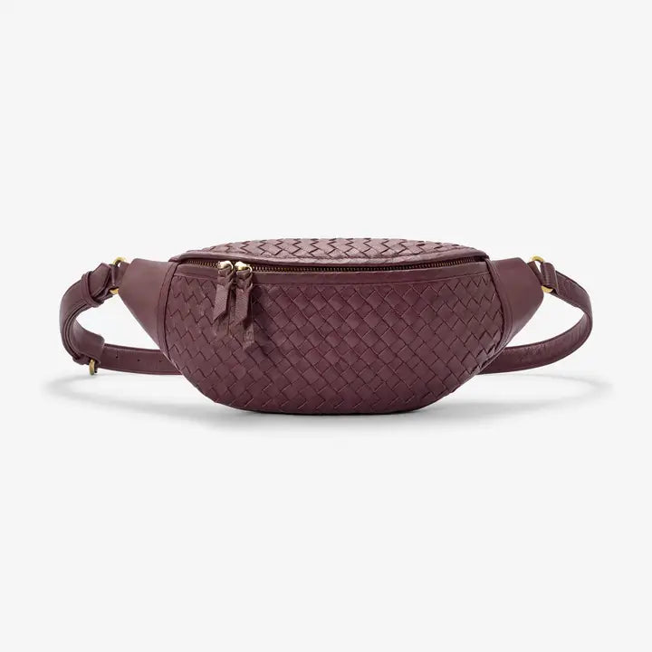 MANDRN - Woven Atlas Fanny Pack in Burgundy