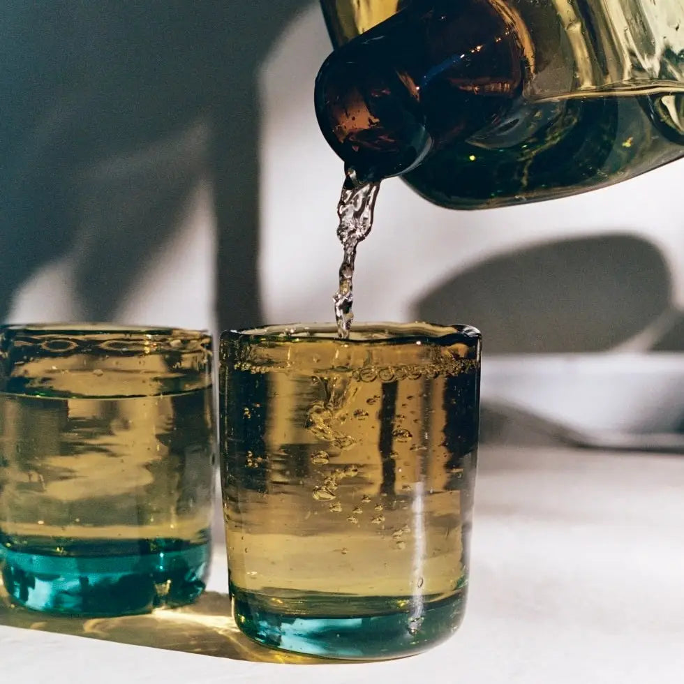 Magda Made - Bedside Recycled Glass Carafe and Glass Set in Amber