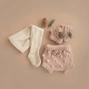 The Blueberry Hill - Cotton Ribbed Tights in Cream