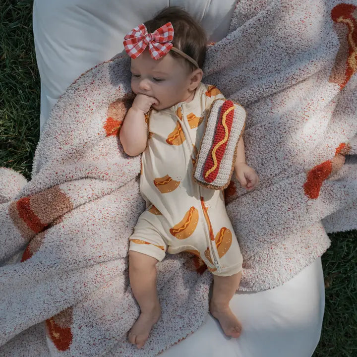 Forever French Baby - Shortie Bamboo Zip Onesie in Hot Dog