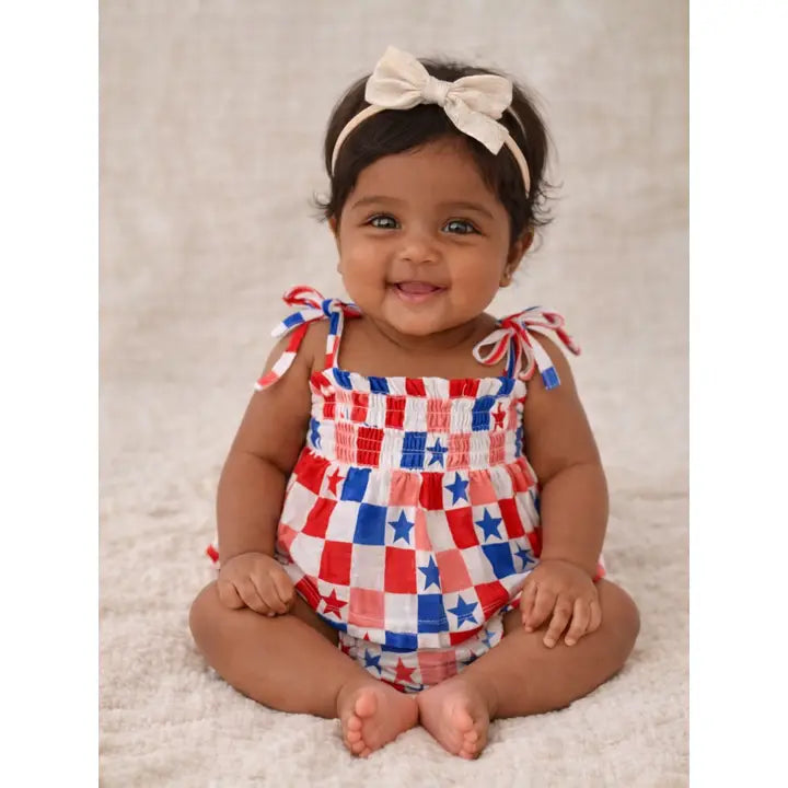 SIIX Collection- Red, White & Blue Checked Smocked Set