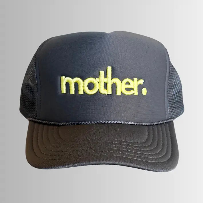 Mother Embroidered Trucker Hat in Grey