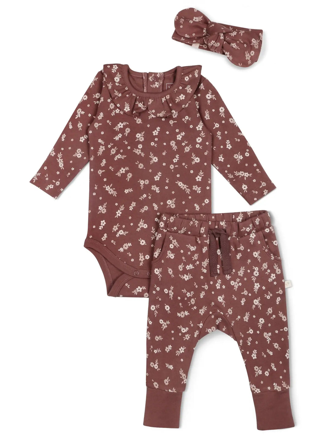 MakeMake Organics - Organic Ruffle Onesie + Pants Set in Winter Bloom