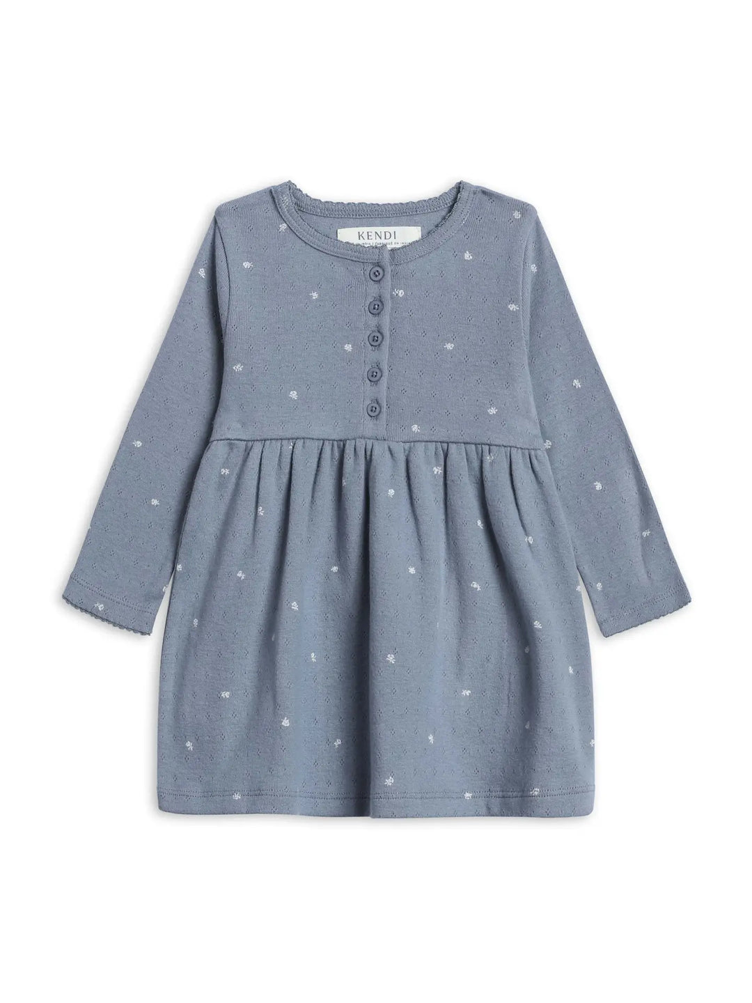 Colored Organics - Rita Pointelle Long Sleeve Dress in Macy Bluen