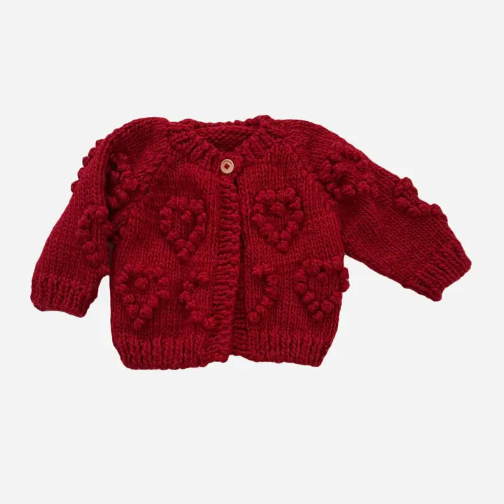 The Blueberry Hill - Heart Popcorn Cardigan in Red