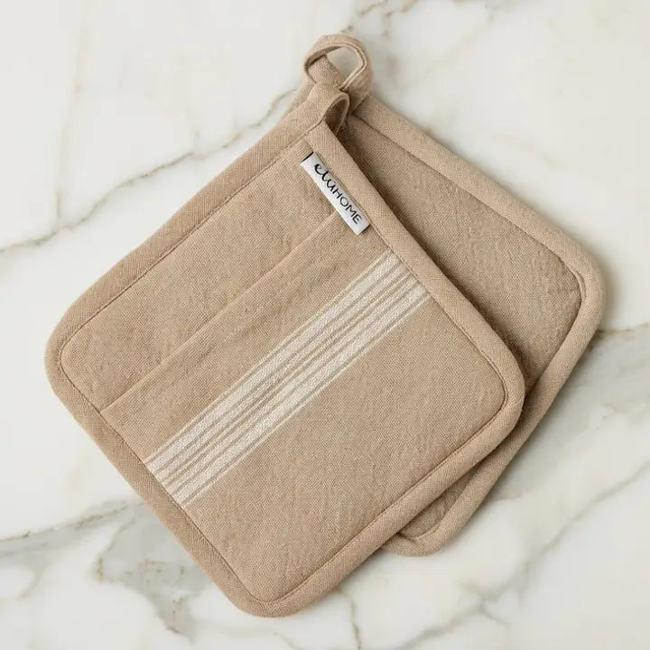 Etu Home - Pot Holder Set of 2 in Vintage White Stripe