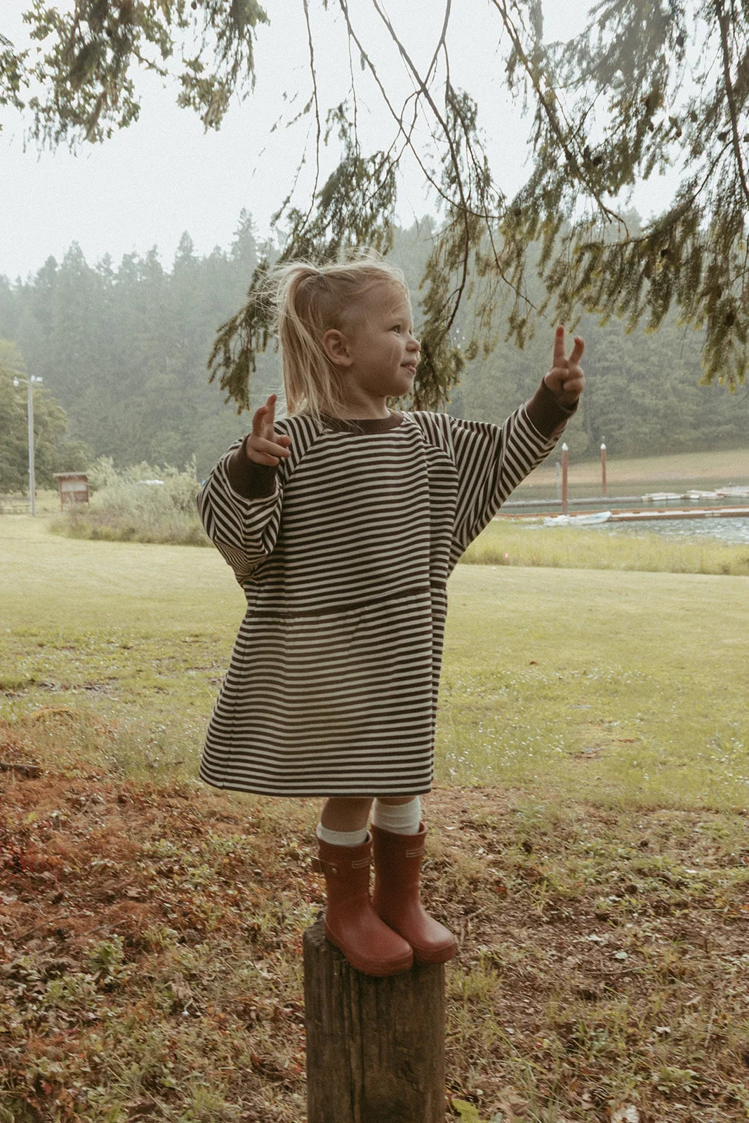 Winnie + Crew - Kelsey Dress in Turtledove Chocolate Stripe