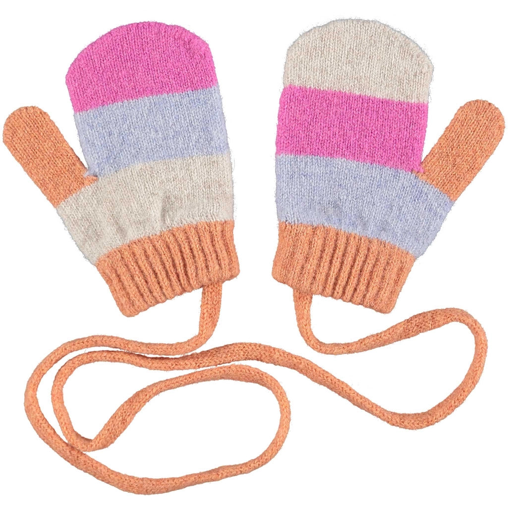 Catherine Tough – Kid's Patterned Lambswool Mittens in Bubblegum Block