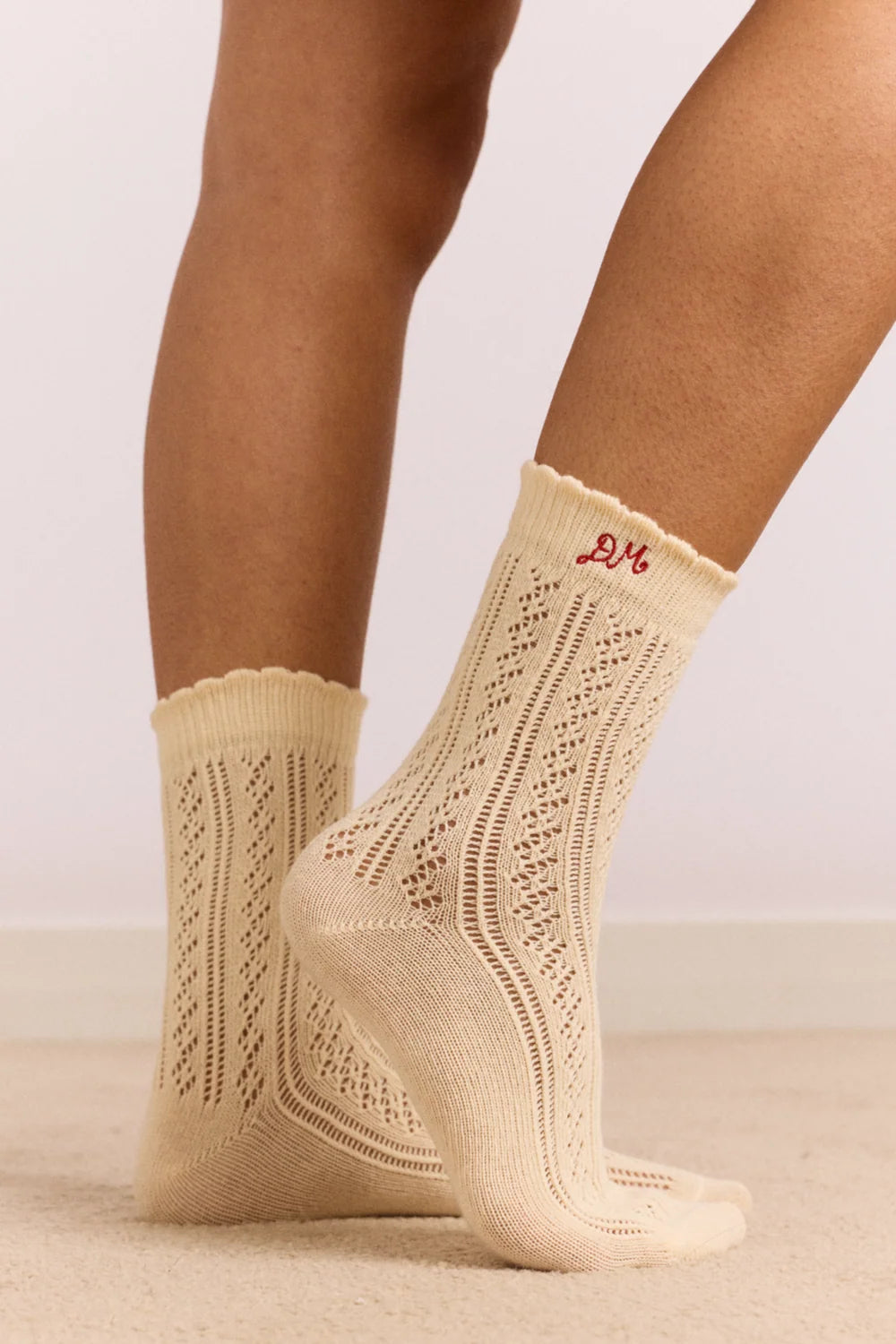 Damson Madder – 2 Pack Pointelle Socks in Cream and Red