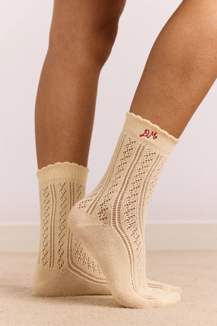 Damson Madder – 2 Pack Pointelle Socks in Cream and Red