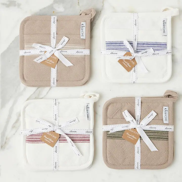 Etu Home - Pot Holder Set of 2 in Vintage White Stripe