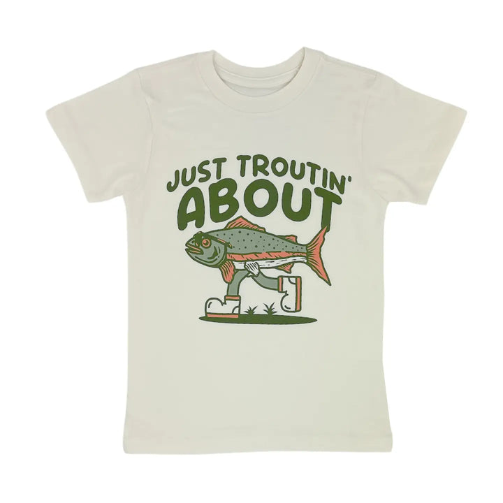 Tiny Whales – Troutin' About Short Sleeve Tee in Natural