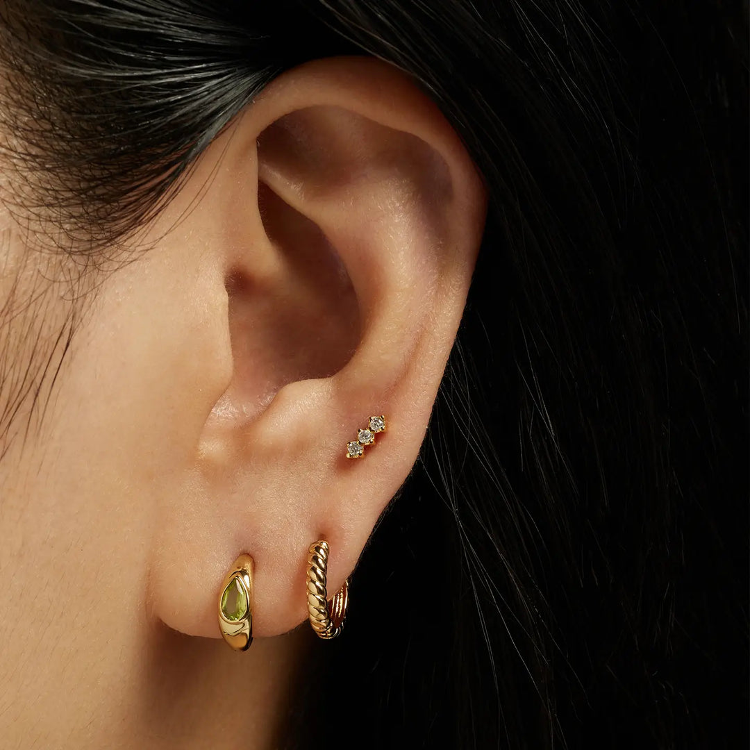Mod + Jo - Tally Pear Huggie Hoops in Olive Quartz