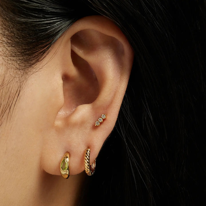 Mod + Jo - Tally Pear Huggie Hoops in Olive Quartz