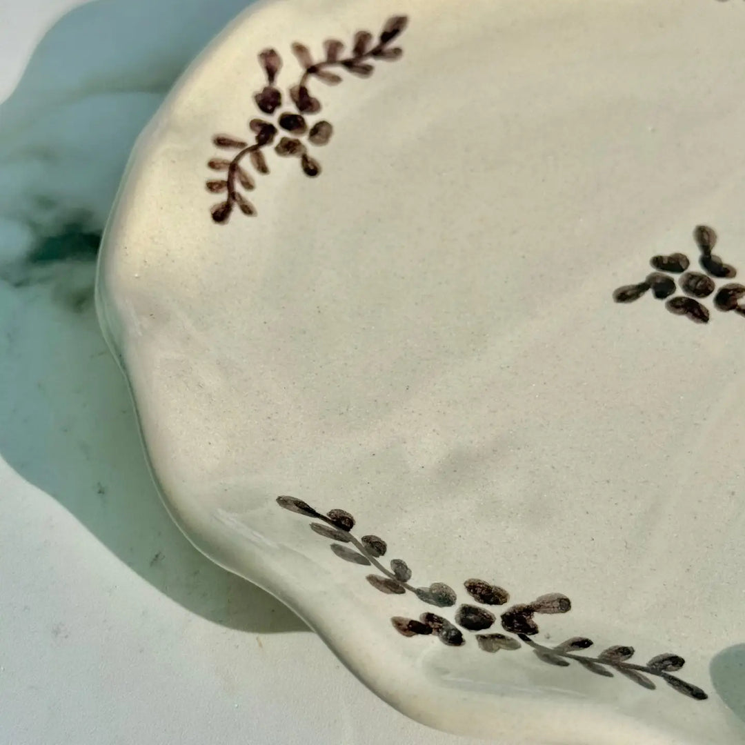 Villa Lua - Hand Painted Margot Dessert Plate in Brown Flowers