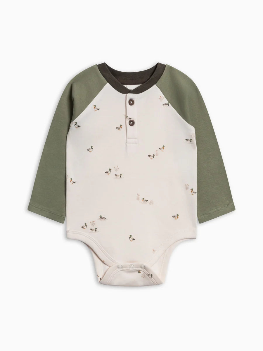 Colored Organics - Lucas Raglan Henley Bodysuit in Mallard