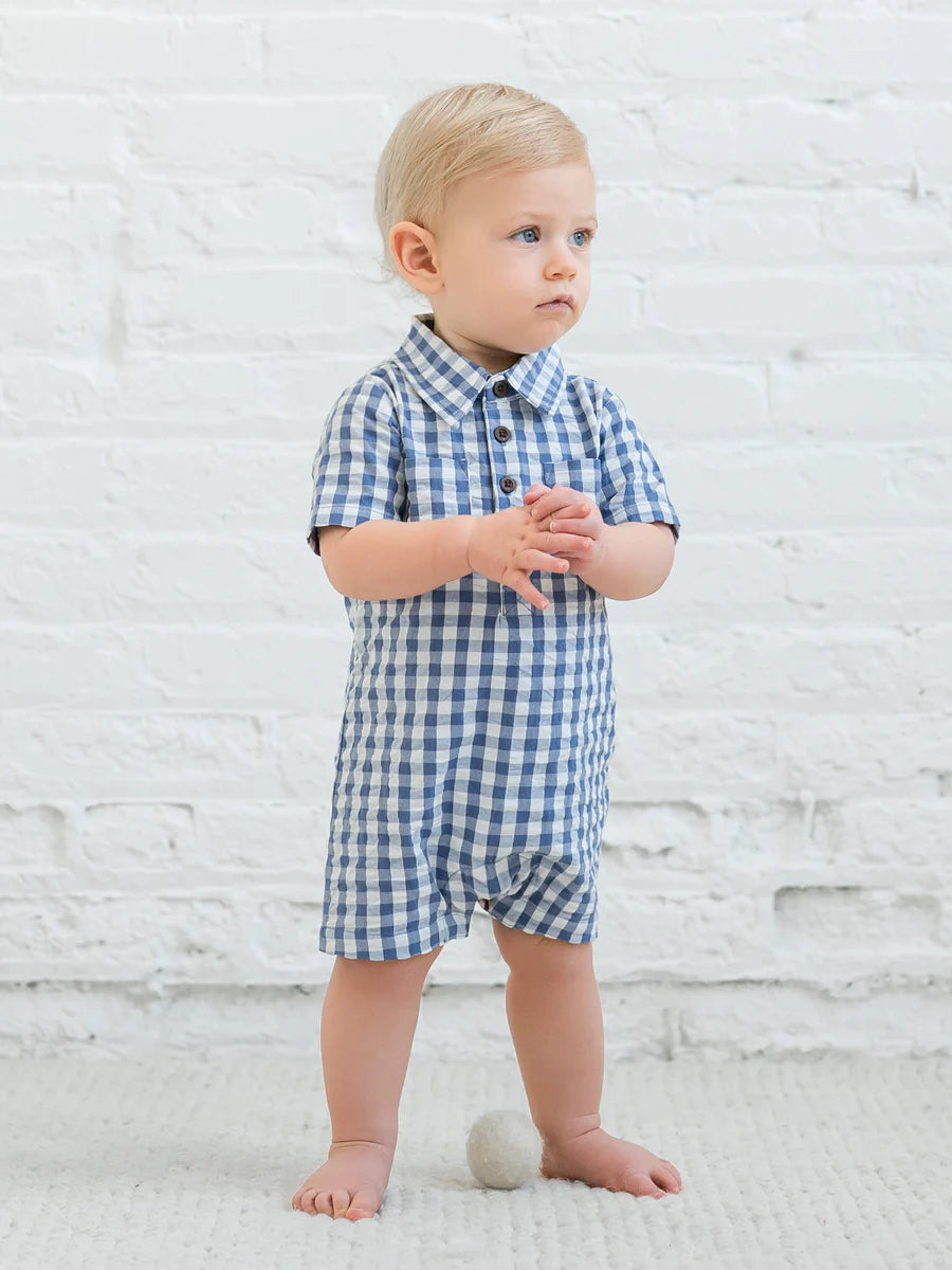 Colored Organics - Organic Mato Seersucker Romper in Marino Gingham