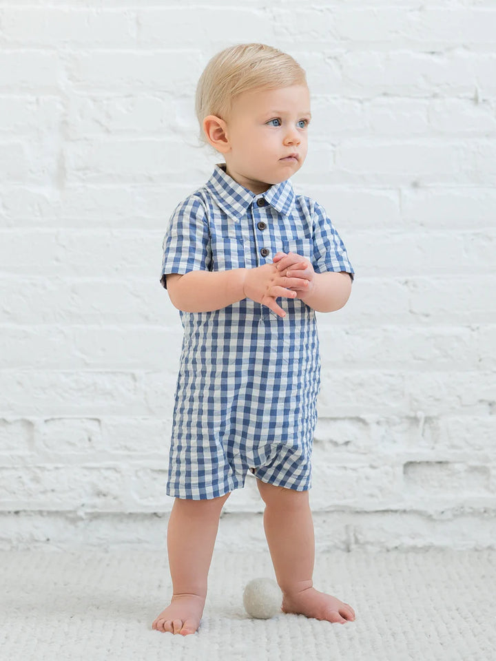Colored Organics - Organic Mato Seersucker Romper in Marino Gingham