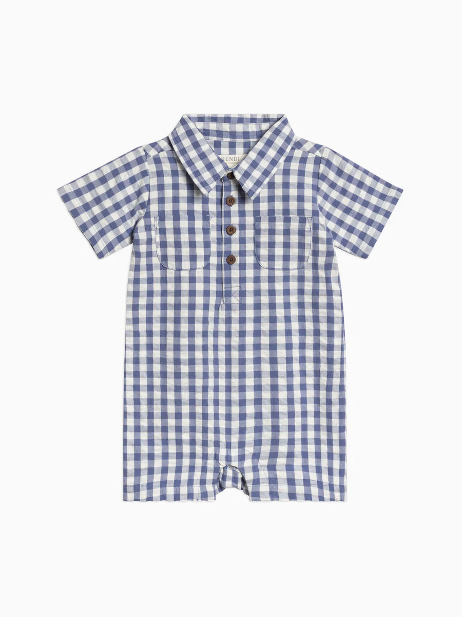 Colored Organics - Organic Mato Seersucker Romper in Marino Gingham