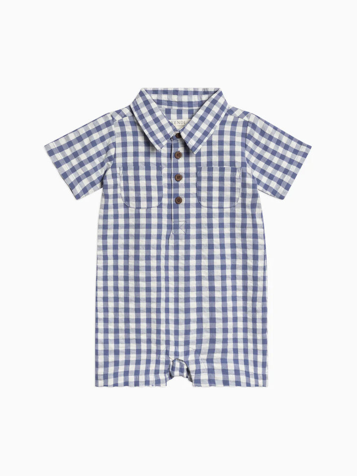 Colored Organics - Organic Mato Seersucker Romper in Marino Gingham