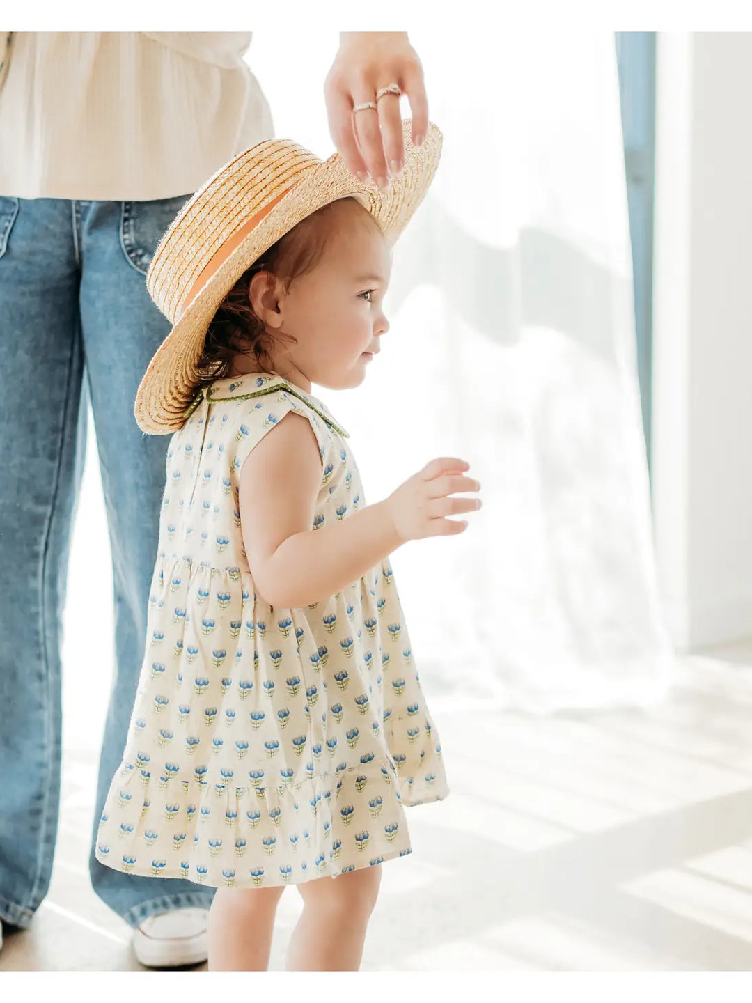 Organic Cotton Harper Peter Pan Collar Floral Dress in Blue Floral