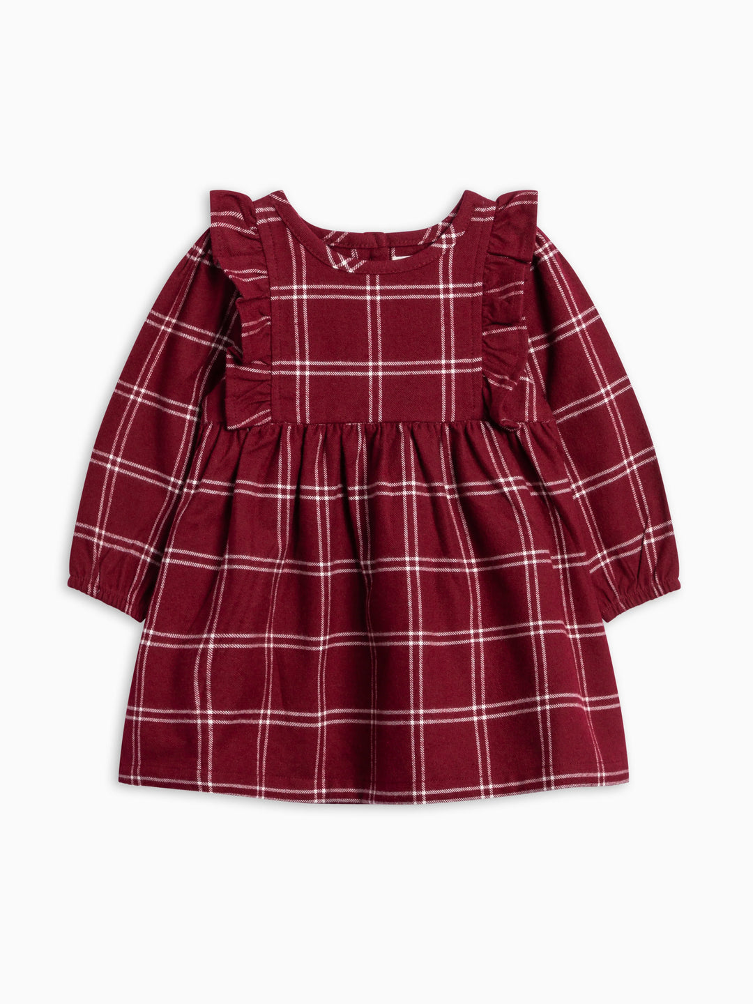 Colored Organics - Celyn Flannel Ruffle Long Sleeve Dress in Pomegranate Plaid