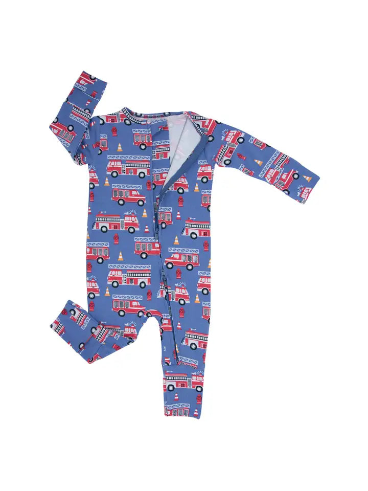 Sweet Bamboo – Convertible Bamboo Romper in Cameron Fire Truck