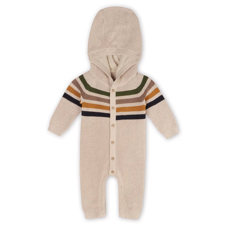 Stripe Hooded Chunky Knit Baby Jumpsuit