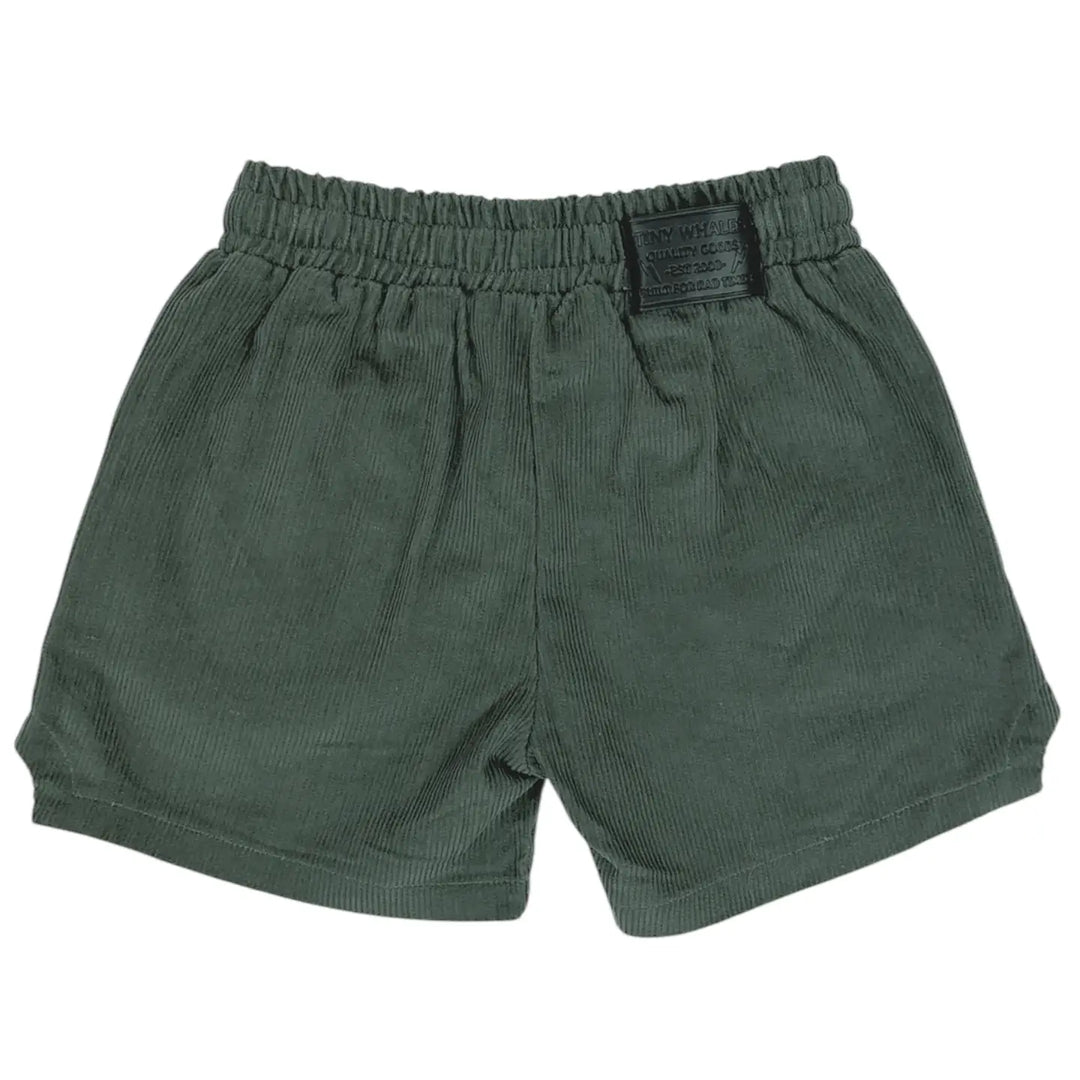 Tiny Whales – Retro Lightning Bolt Shorts in Green Corduroy