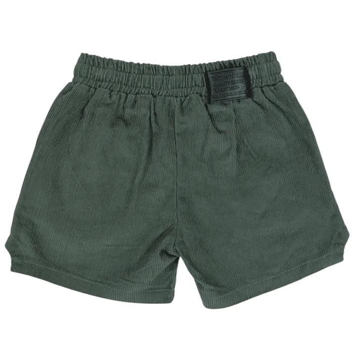 Tiny Whales – Retro Lightning Bolt Shorts in Green Corduroy