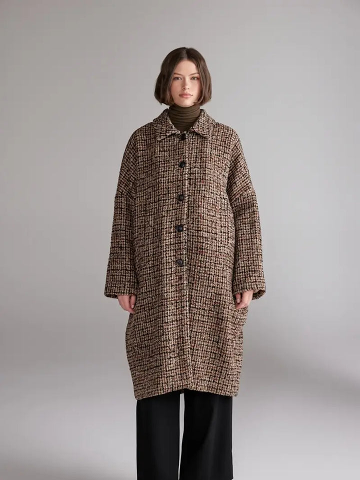 Amente – Wool Blend Tweed Coat in Brown and Black
