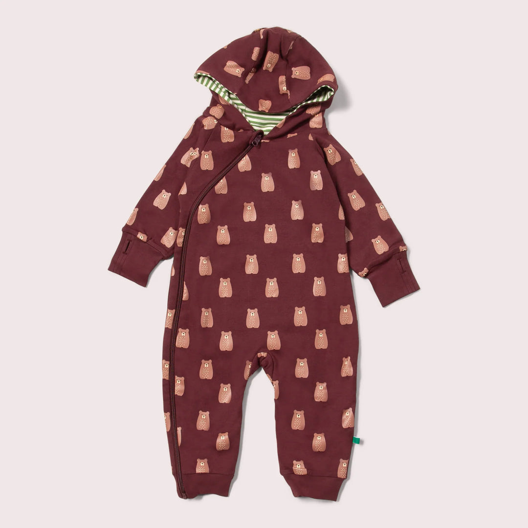 Little Green Radicals –– Brown Bears Hooded Snug Suit in Brown