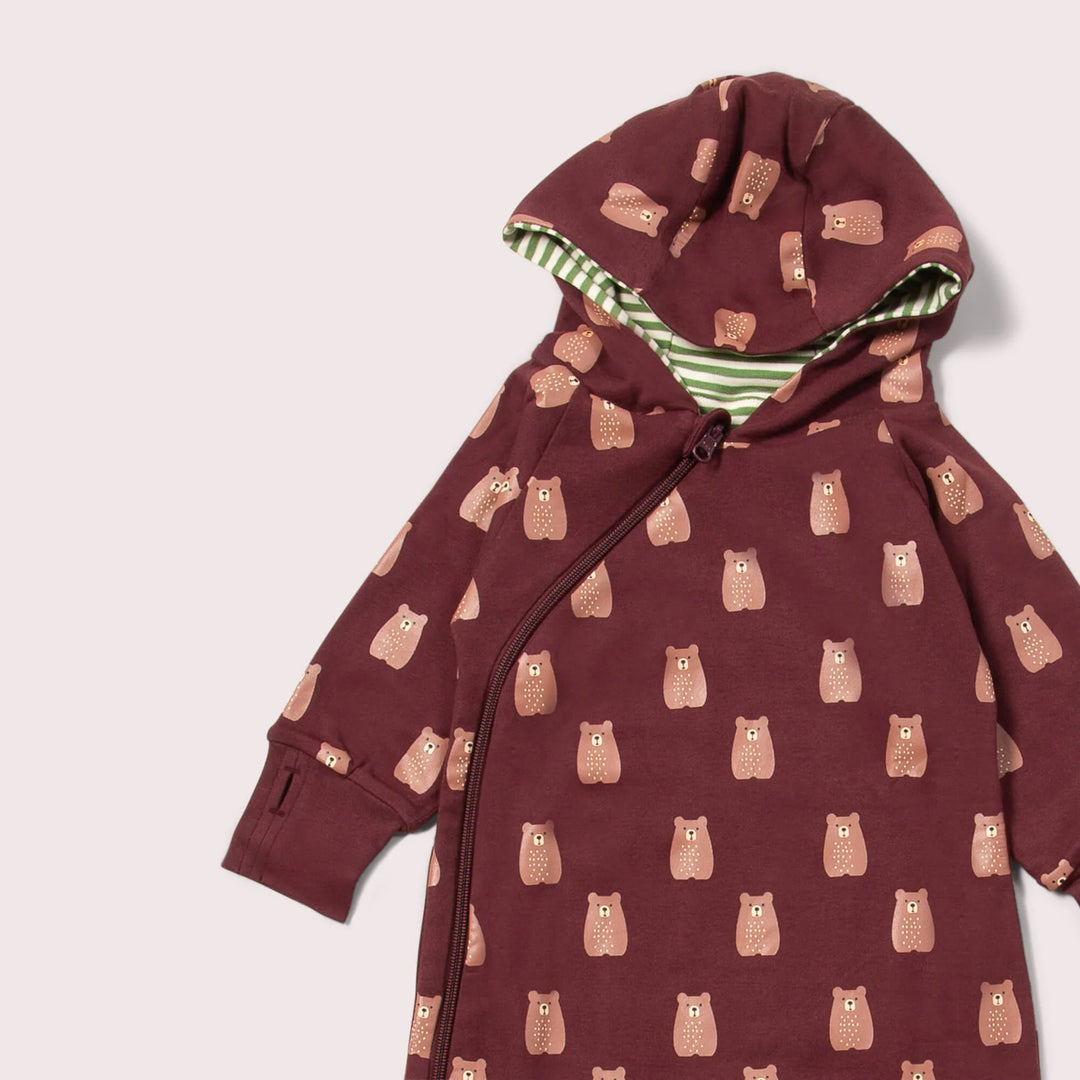 Little Green Radicals –– Brown Bears Hooded Snug Suit in Brown
