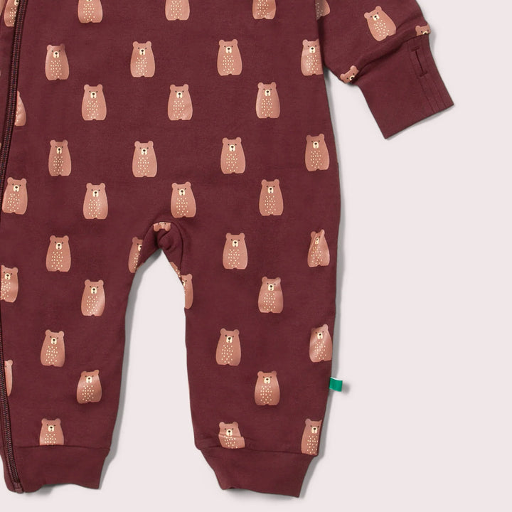 Little Green Radicals –– Brown Bears Hooded Snug Suit in Brown