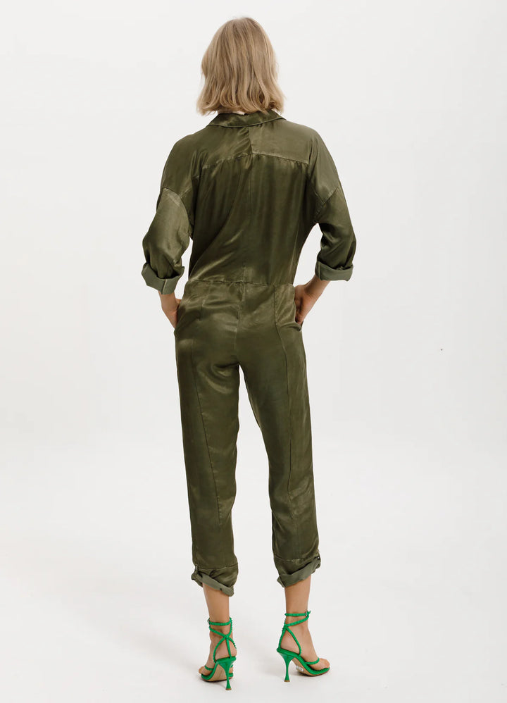 Cali Dreaming - Cupro Flight Suit in Army