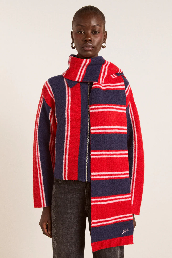 Damson Madder – Bibi Boxy Merino Wool Reversible Cardigan in Red/Navy