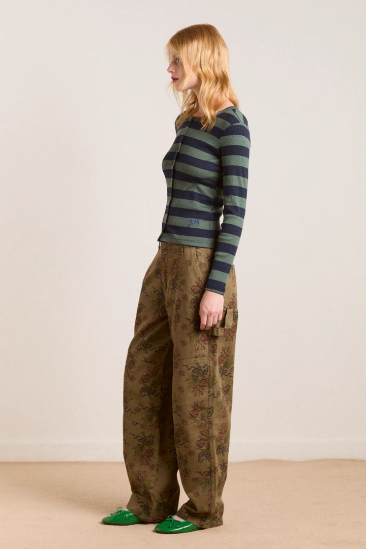 Damson Madder – Sybil Stripe Crew Cardigan in Green
